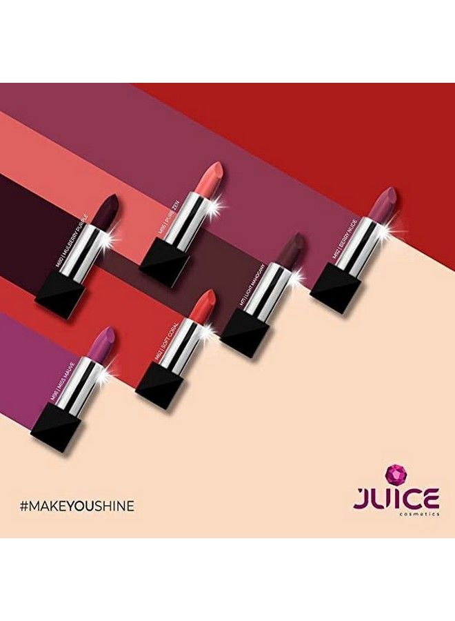 Matte Lipstick 100% Veg Heavily Pigmented With Goodness Of Oryza Sativa Oil Shea Butter Olive Oil & Vitamin E Paraben Free Waterproof & Long Lasting ; Bold Red M25 & Soft Coral M62