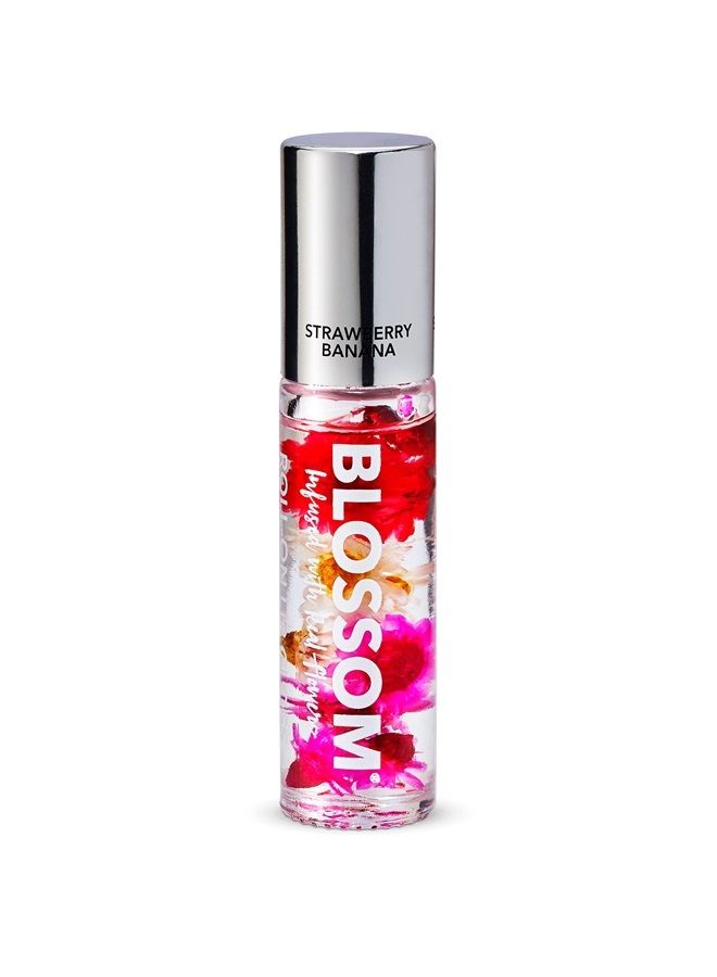 Scented Roll on Lip Gloss, Infused with Real Flowers, Made in USA, 0.20 fl. oz./5.9ml, Strawberry/Banana