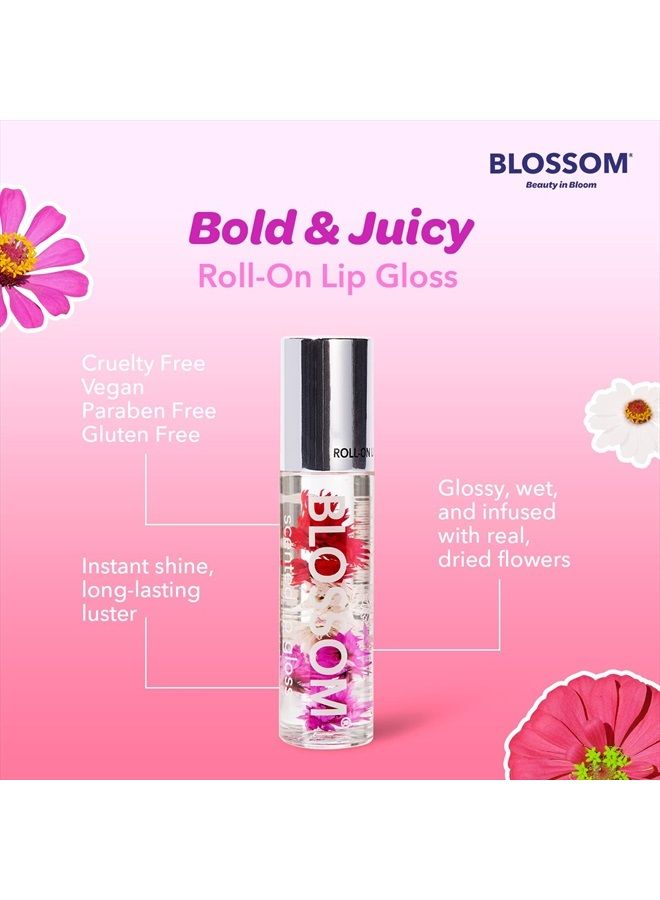 Scented Roll on Lip Gloss, Infused with Real Flowers, Made in USA, 0.20 fl. oz./5.9ml, Strawberry/Banana