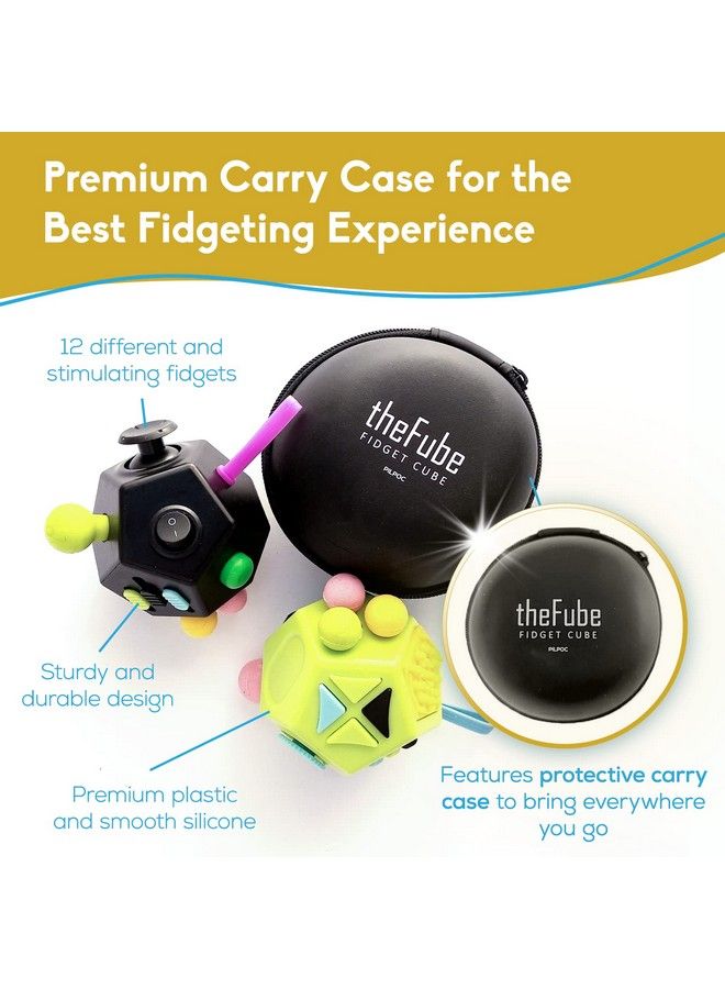 Thefube Fidget Cube Dodecagon 12 Sides Premium Quality Fidget Cube Dice With Exclusive Carry Case Durable Relieve Stress And Anxiety For Add Adhd Ocd (Black & Mix)