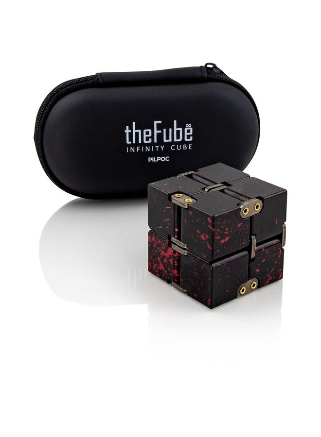 Thefube Infinity Cube Fidget Desk Toy Premium Quality Aluminum Infinite Magic Cube With Exclusive Case Sturdy Heavy Relieve Stress And Anxiety For Add Adhd Ocd (Black Red)