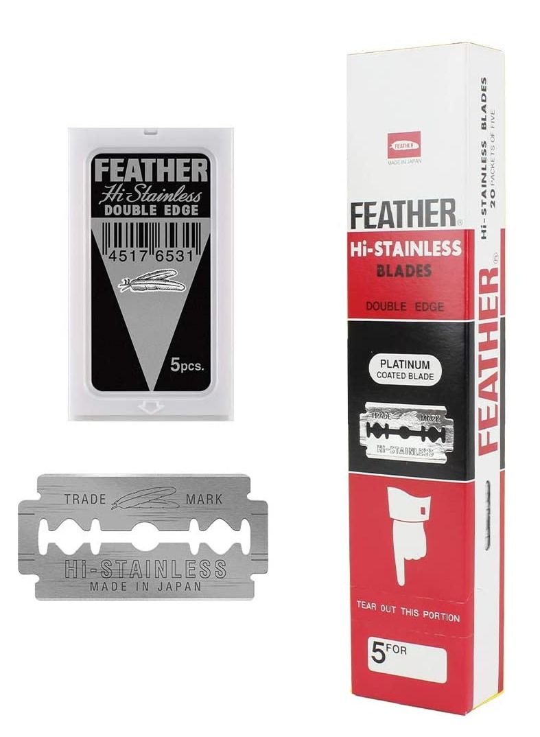 100PCS Blades Feather Platinum Coated Shaving Razor Double Edge DE Barber Salon