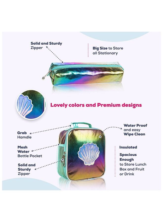 17 School Bag Lunch Bag Pencil Case Set of 3 Mermaid Shell