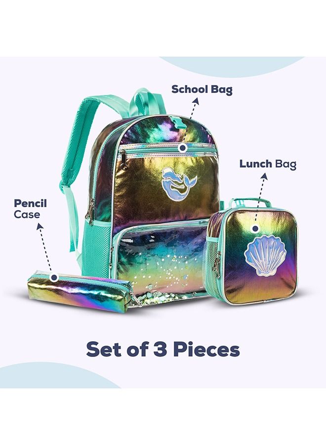 17 School Bag Lunch Bag Pencil Case Set of 3 Mermaid Shell