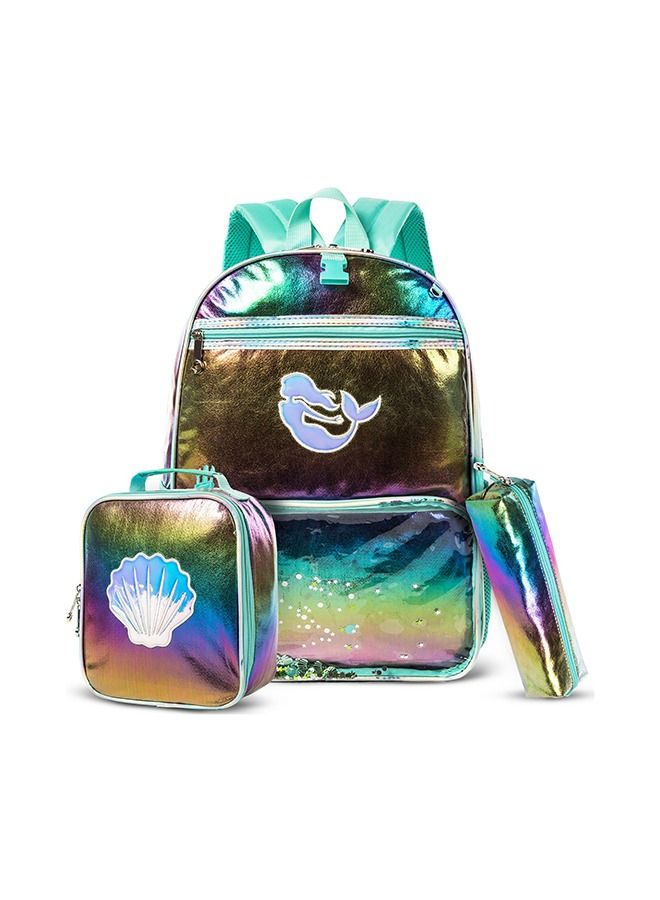 17 School Bag Lunch Bag Pencil Case Set of 3 Mermaid Shell