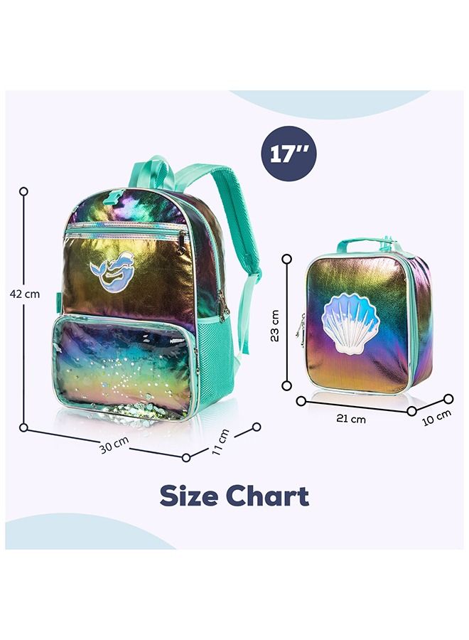 17 School Bag Lunch Bag Pencil Case Set of 3 Mermaid Shell