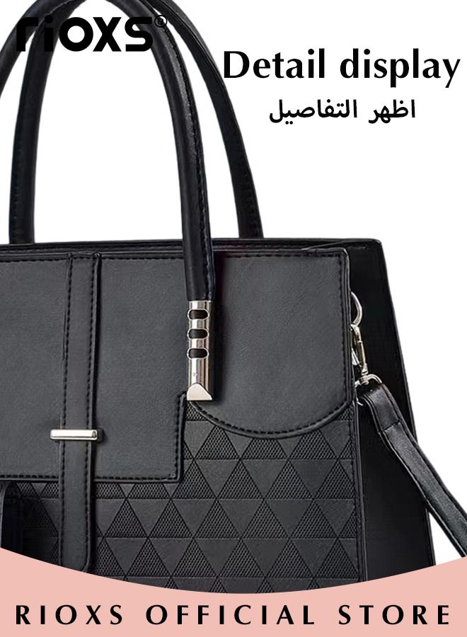 Women's Satchel Handbag, 2 Pieces Set Purses Handbag, Ladies' Large Capacity Leather Bag Set, Fashion Simple Handbag For Women, Quilted Shoulder Bags Tote Bags Wallets, Casual Handbag For Travel College Teacher School