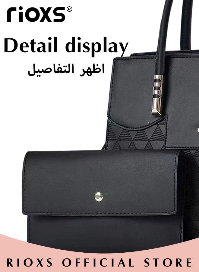 Women's Satchel Handbag, 2 Pieces Set Purses Handbag, Ladies' Large Capacity Leather Bag Set, Fashion Simple Handbag For Women, Quilted Shoulder Bags Tote Bags Wallets, Casual Handbag For Travel College Teacher School