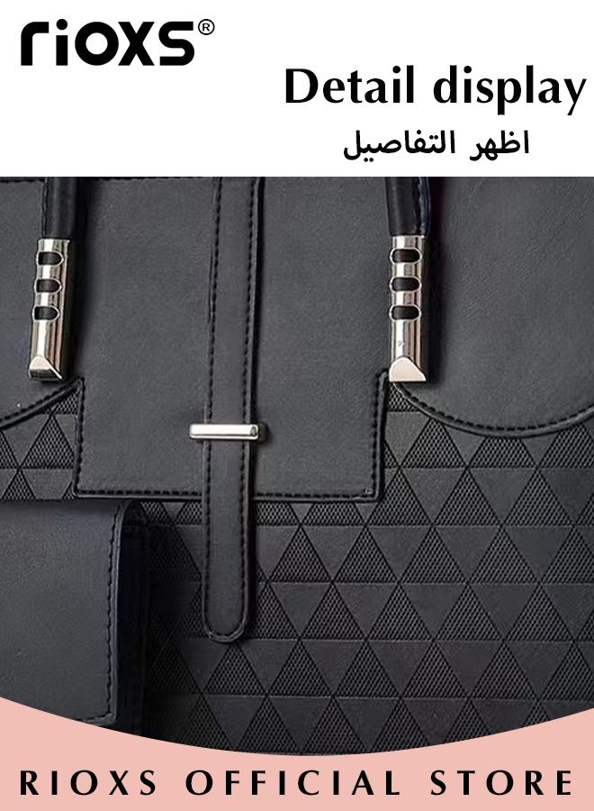 Women's Satchel Handbag, 2 Pieces Set Purses Handbag, Ladies' Large Capacity Leather Bag Set, Fashion Simple Handbag For Women, Quilted Shoulder Bags Tote Bags Wallets, Casual Handbag For Travel College Teacher School