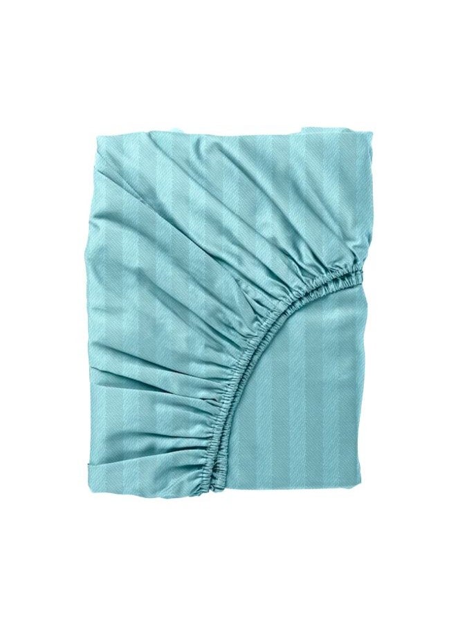 Tulip (Sea Green) King Size Fitted Sheet and Pillow Covers with 1 cm Satin Stripe (Set of 3 Pcs) 100% Cotton, Soft and Luxurious Hotel Quality Bed linen-300 TC