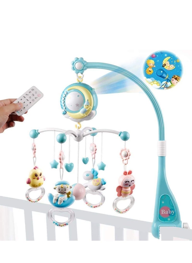 DMG Baby Crib Mobile Toy, Musical with Projector and Night Light, Hanging Rotating Animals Rattles, With 150 Music Timing Function, Uitable Suitable for Newborn Boys (blue)