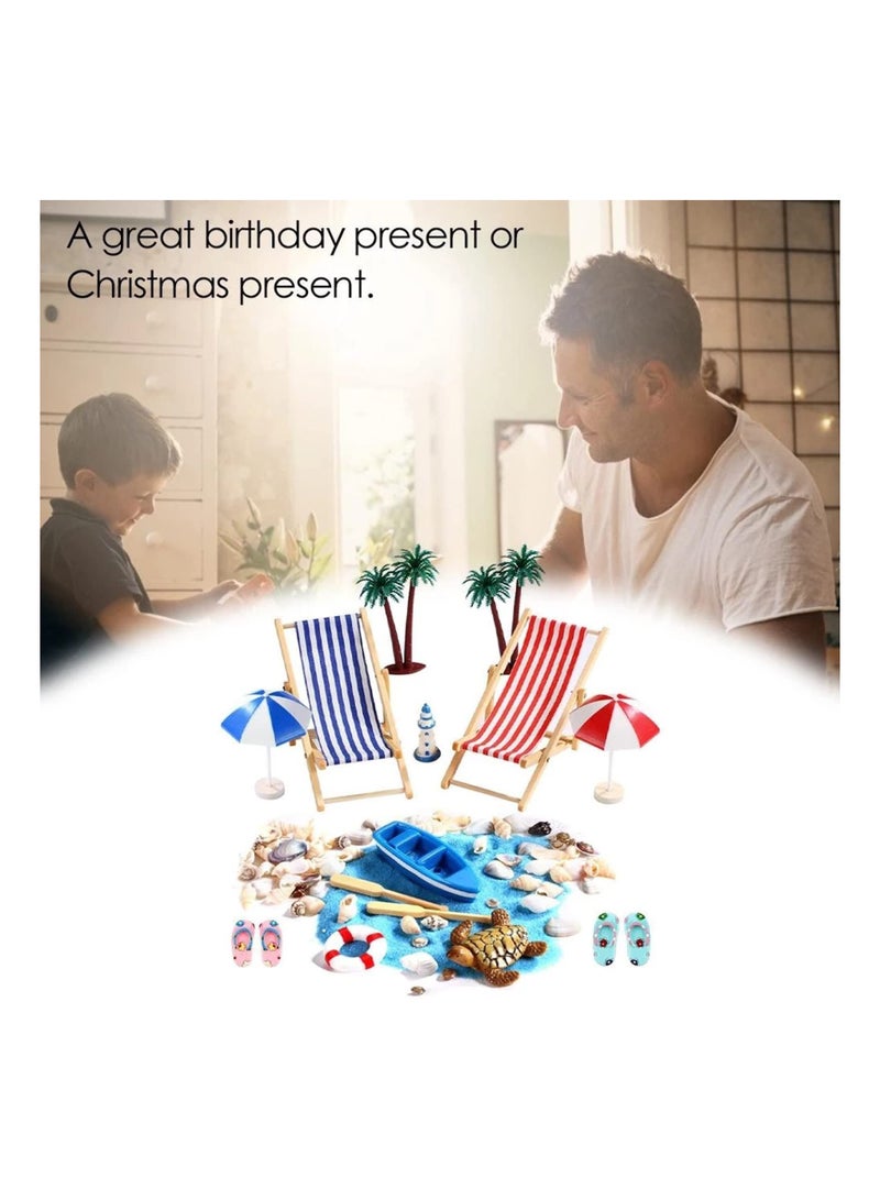15 Pcs Micro Landscape Miniature Decorations Beach Miniature Decoration Ornaments Small Beach Chair Model Parasol Small Palm Tree Decorative Accessories for DIY Zen Garden Decoration