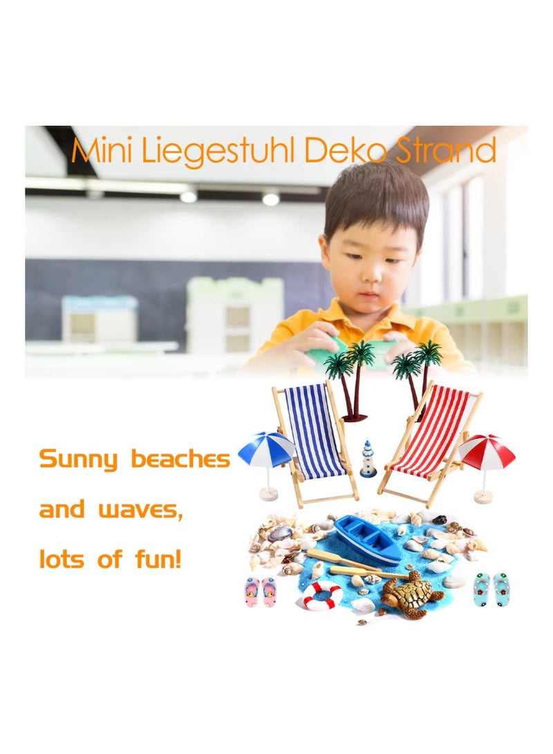 15 Pcs Micro Landscape Miniature Decorations Beach Miniature Decoration Ornaments Small Beach Chair Model Parasol Small Palm Tree Decorative Accessories for DIY Zen Garden Decoration