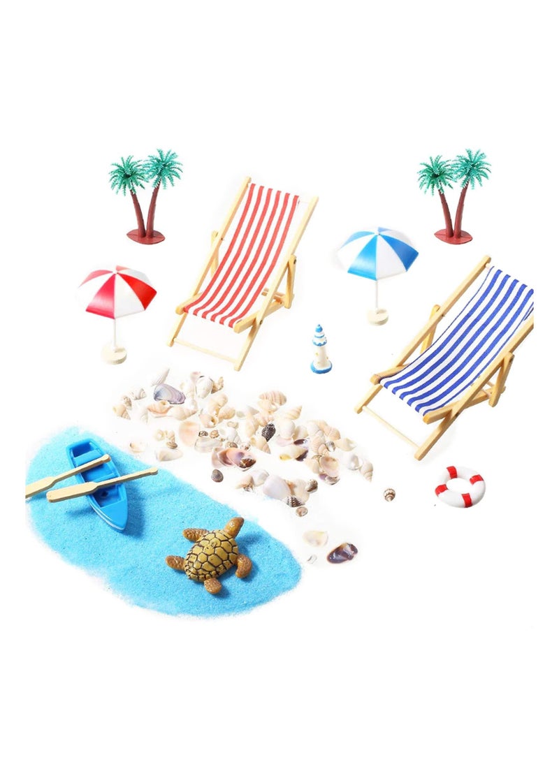 15 Pcs Micro Landscape Miniature Decorations Beach Miniature Decoration Ornaments Small Beach Chair Model Parasol Small Palm Tree Decorative Accessories for DIY Zen Garden Decoration