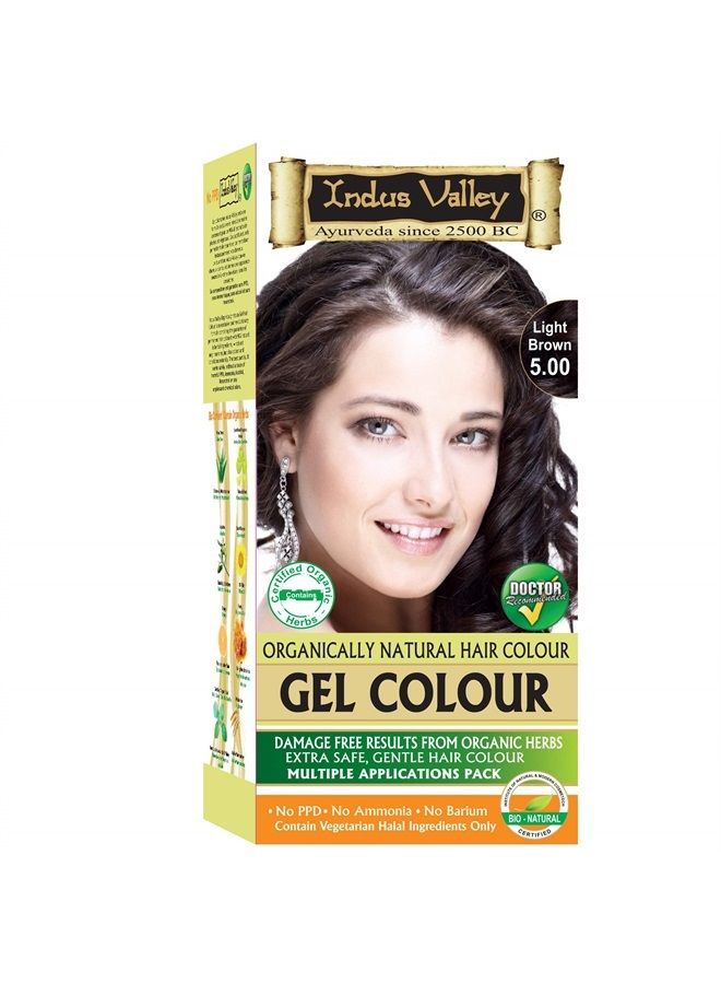 Indus Valley Natural Organic Damage Free Permanent Gel Hair Color, Ammonia Free, Vegan, Cruelty Free, Up to 100% Gray Coverage |Doctor Recommended| Bio Natural Certified- Light Brown 5.0 (20gram+200ml