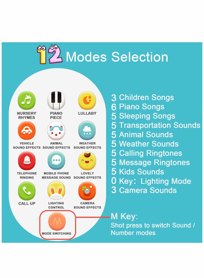 Baby Early Education Toys Mobile Phone, Music Teething Glowing Toy Talking Educational Birthday Gift for Preschool Children