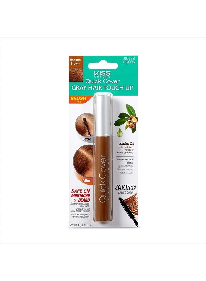 RED by Kiss Quick Cover Root Touch Up Mascara Water-Resistant Temporary Gray Concealer Cover Up Brush for Hair and Beard (Medium Brown)