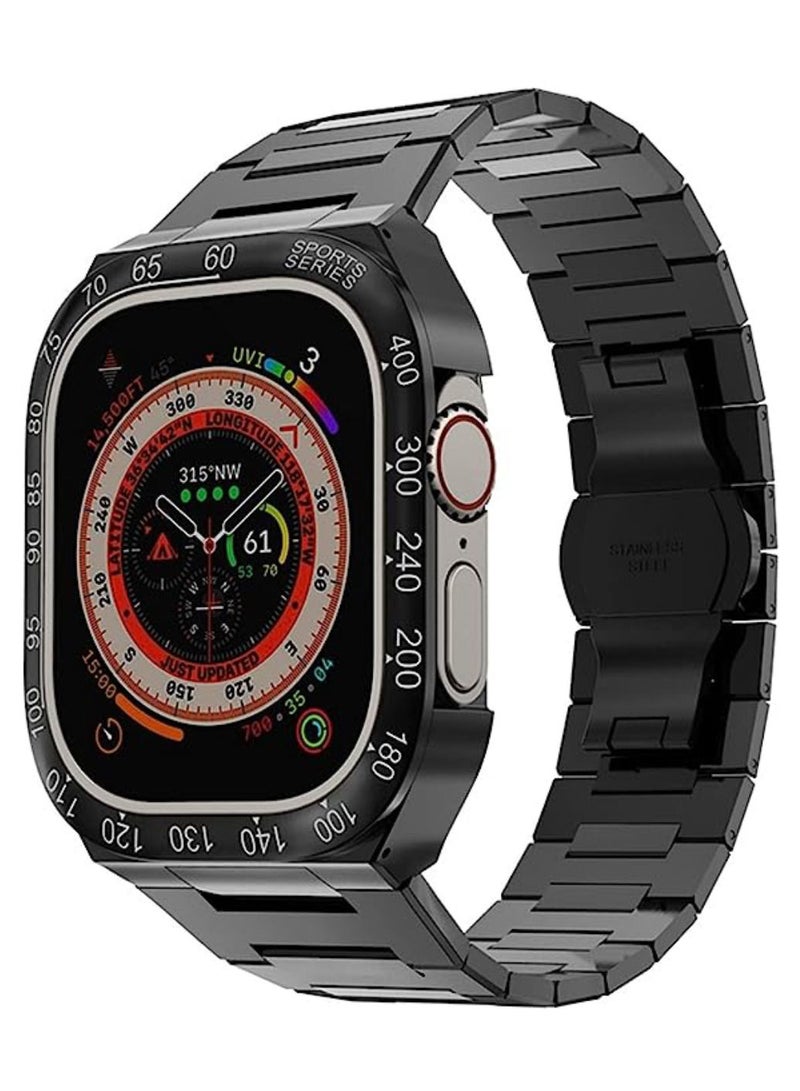 Apple Watch Ultra 49mm Stainless Steel Case Band Luxurious and Exclusive  Metal Mod Kit For iWatch Series Ultra Metal Bezel Black