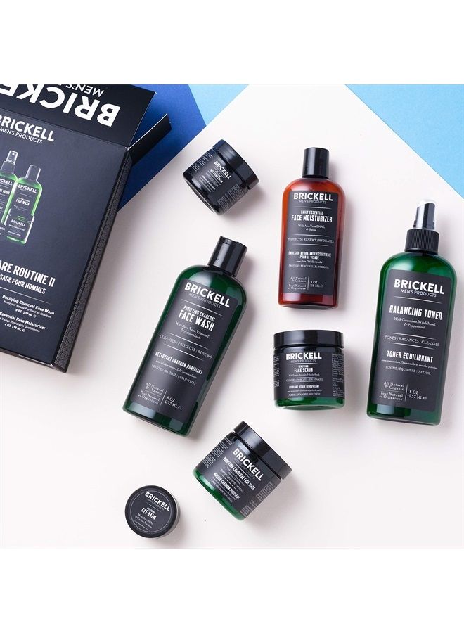 Brickell Men's Daily Elite Face Care Routine II, Toner, Charcoal Facial Wash, Face Scrub, Anti-Aging Night Cream, Eye Cream, Charcoal Mask and Moisturizer, Natural and Organic, Scented