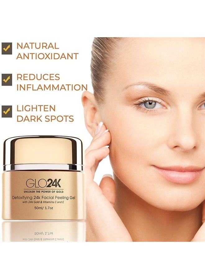 GLO24K Facial Peeling Gel with 24k Gold and Vitamins C,E. For optimal Exfoliation and Microdermabrasion. Restore and Revive your Skin.