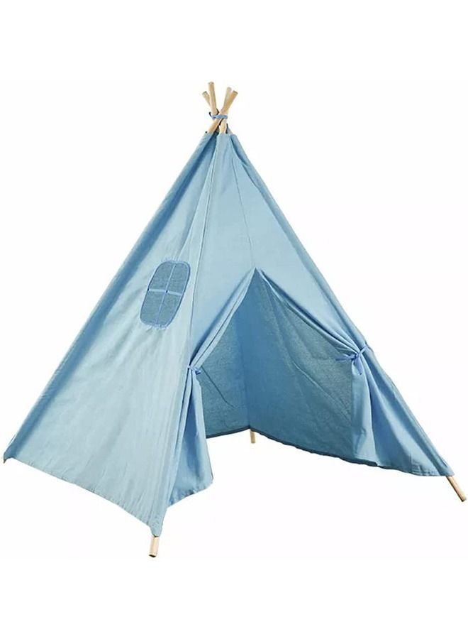 Kids Teepee, Play Tent Foldable Canvas Playhouse Portable Teepee for to Indoor and Outdoor Made of 1.6m Platane Wood Support Linen Fabric (Blue)