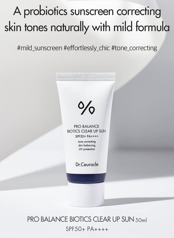 [Dr.Ceuracle] Pro Balance Biotics Clear Up Sun SPF 50+ PA+++ (1.7 fl.oz) | A Probiotics Sunscreen | Tone Correcting, Skin Balancing, Mild Hydrating Sunscreen with strong UV Protection