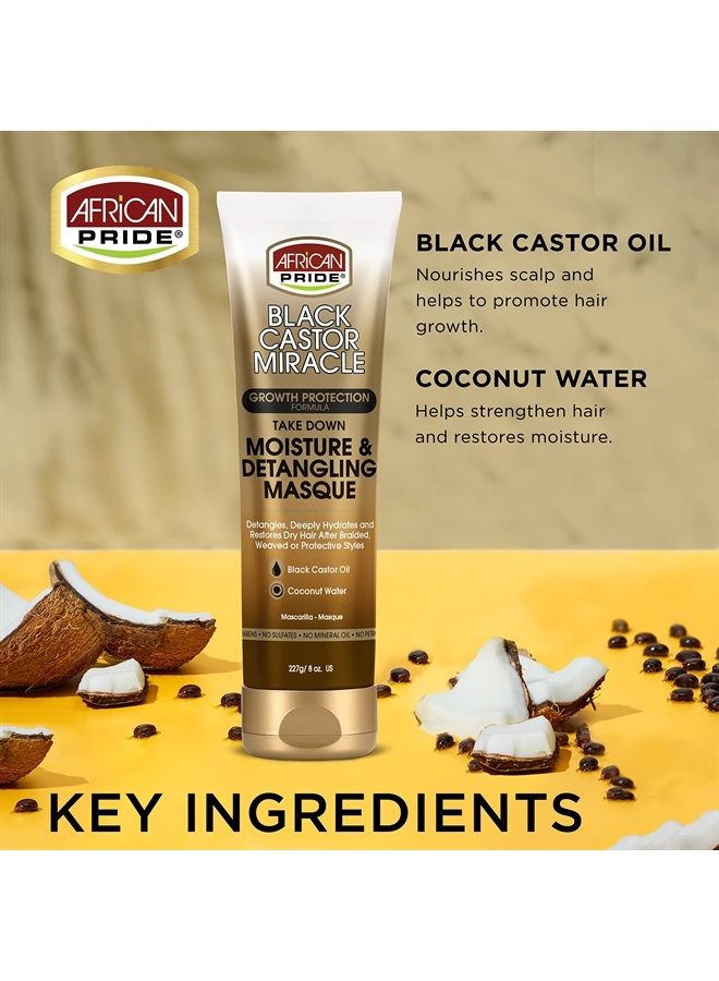 Black Castor Miracle Take Down Moisture & Detangling Masque - Hydrates, Restores Dry Hair, Contains Black Castor Oil & Coconut Water, Conditions, Removes Build-Up, Prevent Breakage, 8 oz