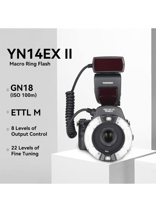 YN14EX II Macro Ring Flash for Canon DSLR Cameras, with Adapter Rings and Color Temperature Filters, Hot Shoe Mount, Support M, TTL Flash