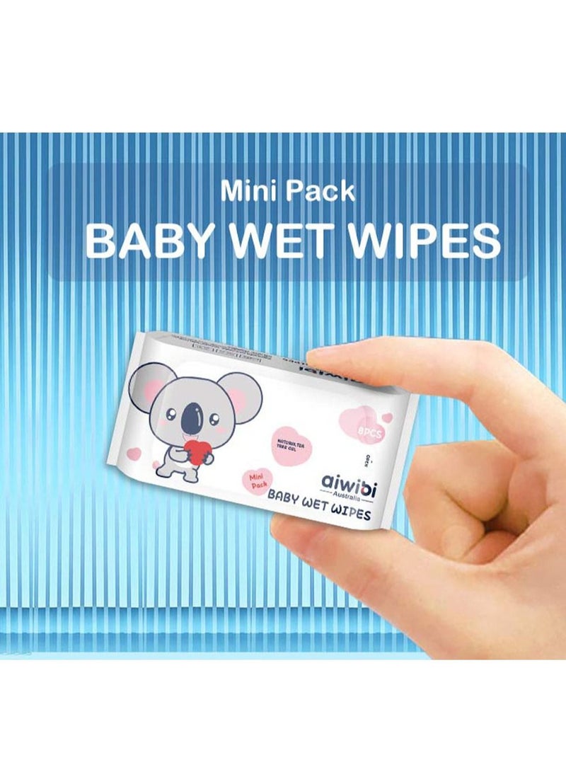 Portable mini Pack Baby Wet Wipes Soft Care Anti Bacterial 100% Soap Free 6x64 Sheets - 6Pack