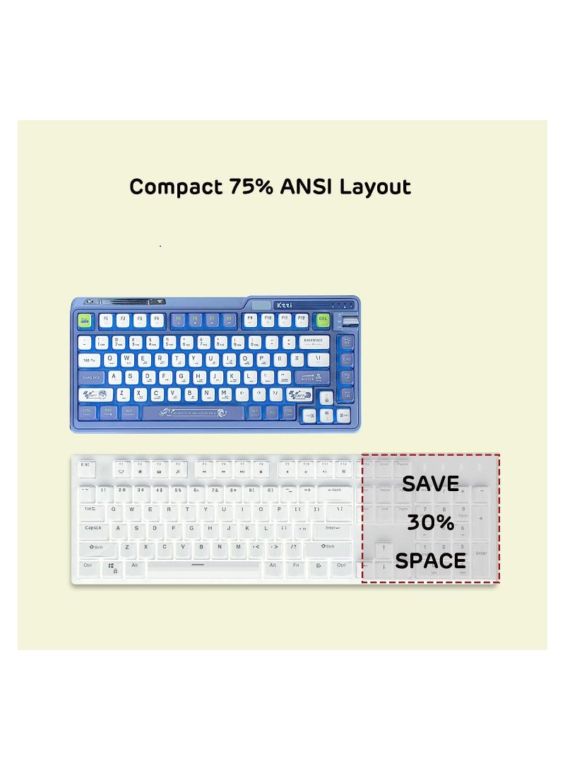 K75 PRO Lemon Grass RGB 75% Wireless Gasket Tri-Mode Connectable Mechanical Keyboard, 82 Keys Hot Swappable Gaming Keyboard with Knob and Power Display, Custom Tactile Switches