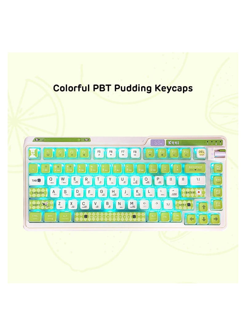 K75 PRO Lemon Grass RGB 75% Wireless Gasket Tri-Mode Connectable Mechanical Keyboard, 82 Keys Hot Swappable Gaming Keyboard with Knob and Power Display, Custom Tactile Switches