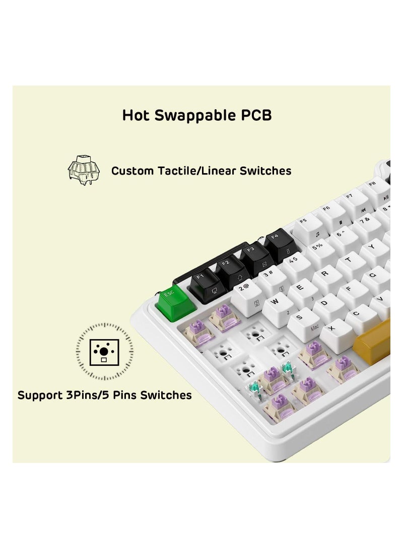 K75 PRO Lemon Grass RGB 75% Wireless Gasket Tri-Mode Connectable Mechanical Keyboard, 82 Keys Hot Swappable Gaming Keyboard with Knob and Power Display, Custom Tactile Switches