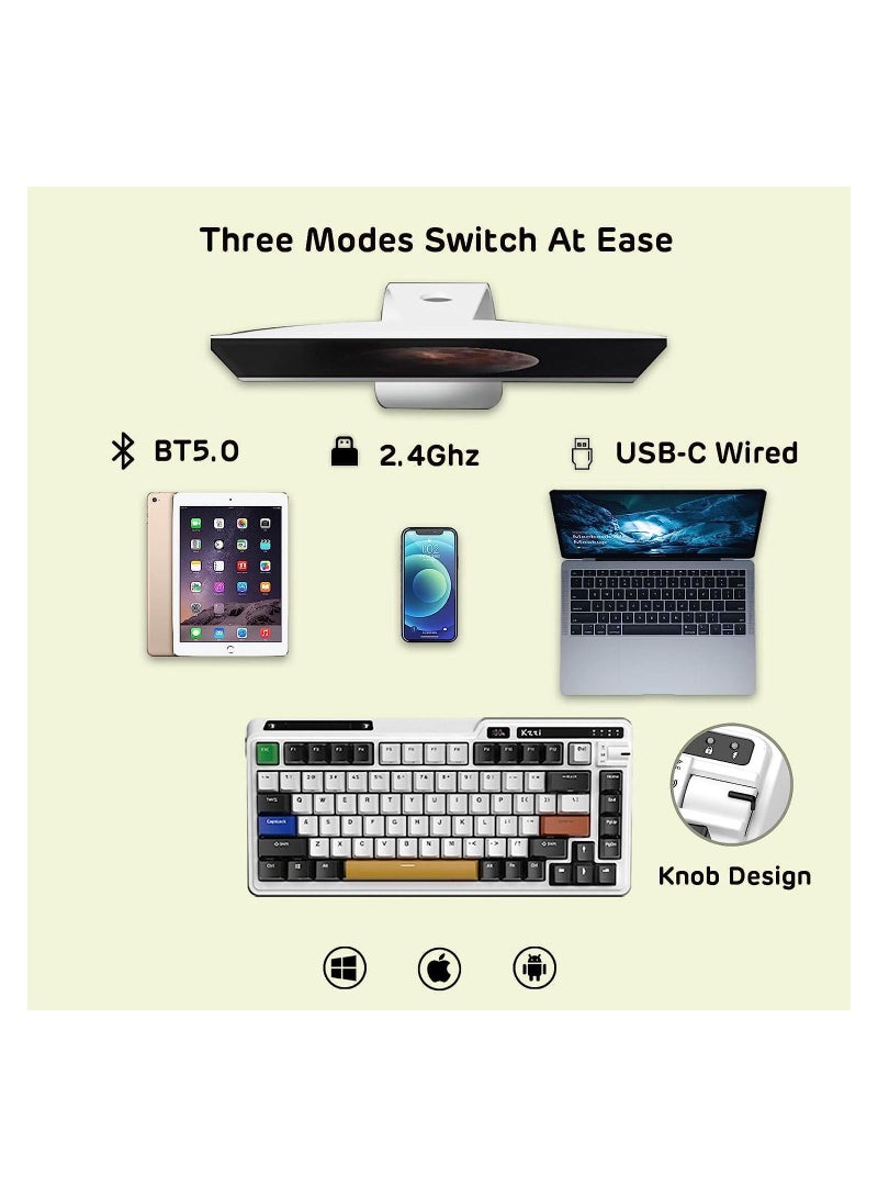 K75 PRO Rhine River RGB 75% Wireless Gasket Tri-Mode Connectable Mechanical Keyboard, 82 Keys Hot Swappable Gaming Keyboard with Knob and Power Display, Custom Tactile Switches