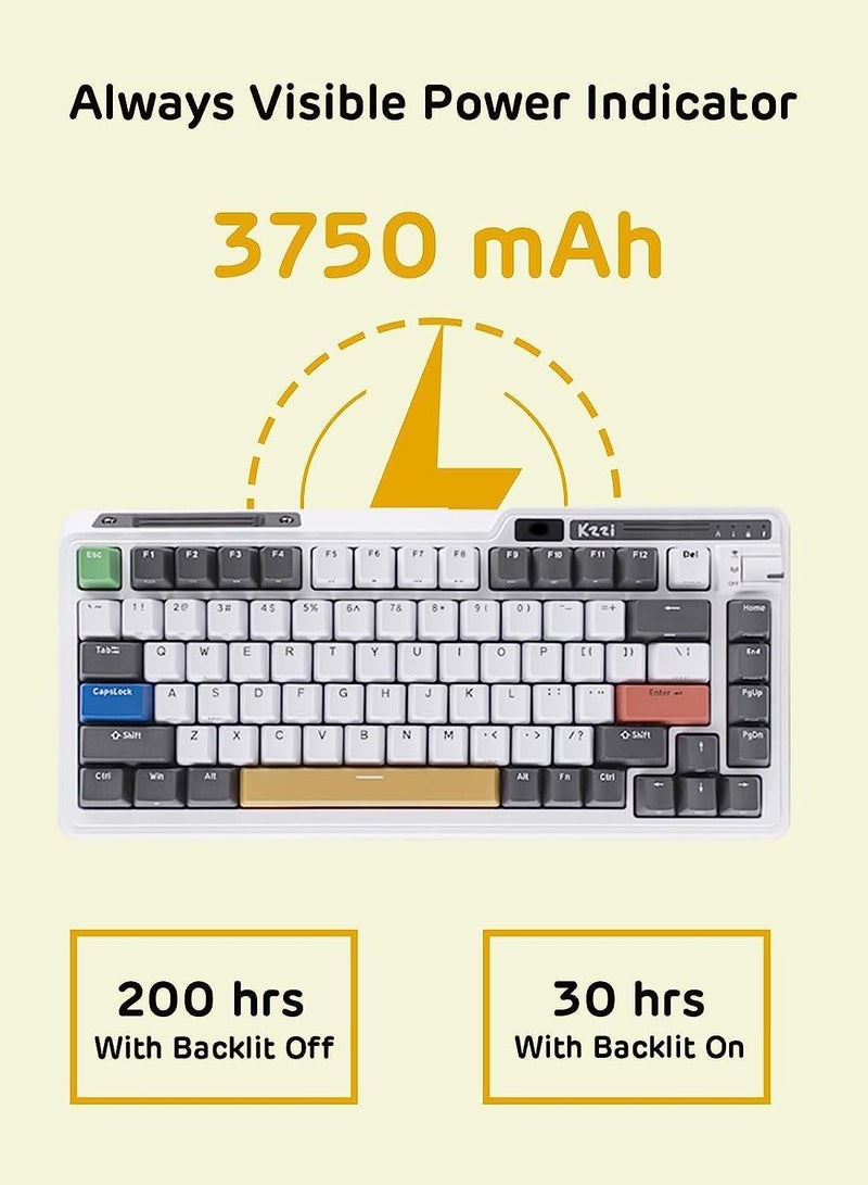 K75 PRO Rhine River RGB 75% Wireless Gasket Tri-Mode Connectable Mechanical Keyboard, 82 Keys Hot Swappable Gaming Keyboard with Knob and Power Display, Custom Tactile Switches