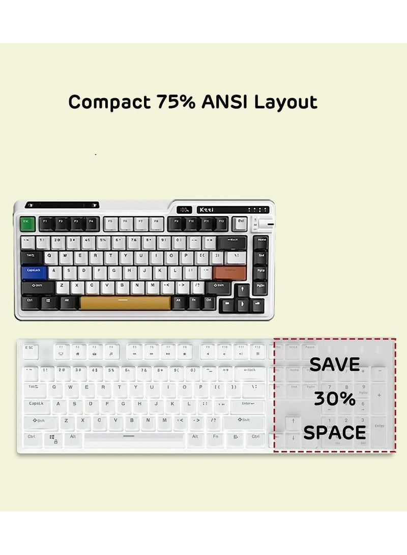 K75 PRO Rhine River RGB 75% Wireless Gasket Tri-Mode Connectable Mechanical Keyboard, 82 Keys Hot Swappable Gaming Keyboard with Knob and Power Display, Custom Tactile Switches