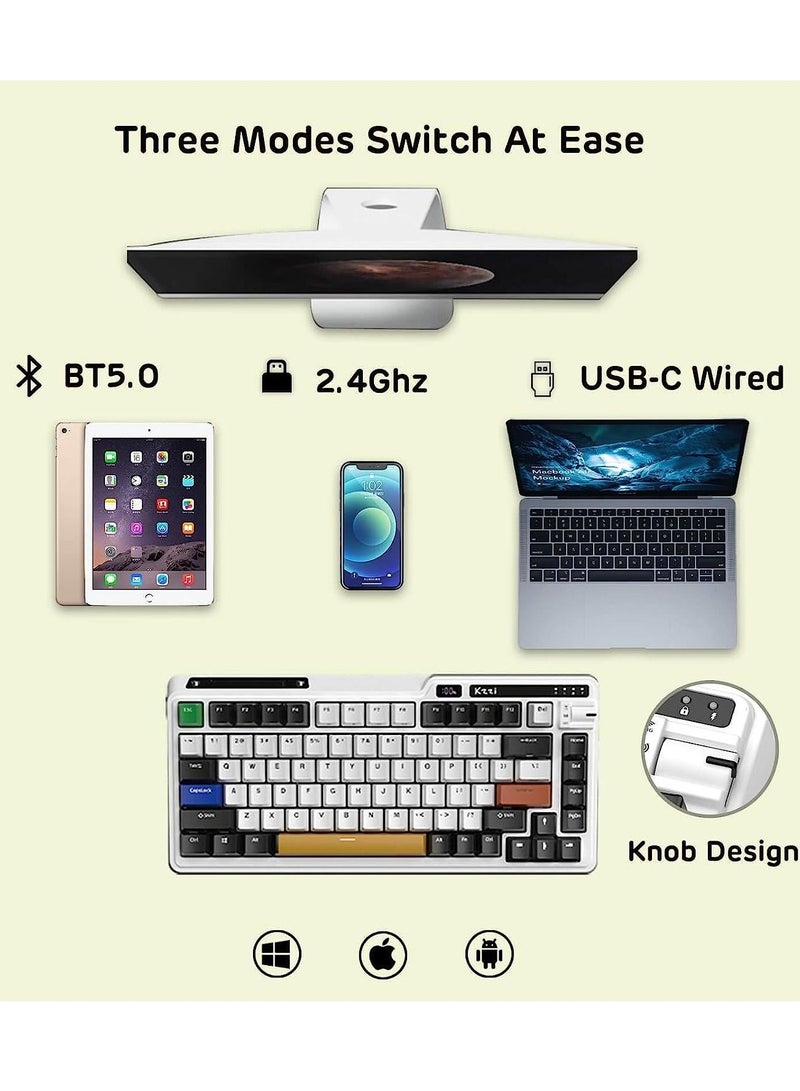K75 PRO Mousse Cake RGB 75% Wireless Gasket Tri-Mode Connectable Mechanical Keyboard, 82 Keys Hot Swappable Gaming Keyboard with Knob and Power Display, Custom Tactile Switches