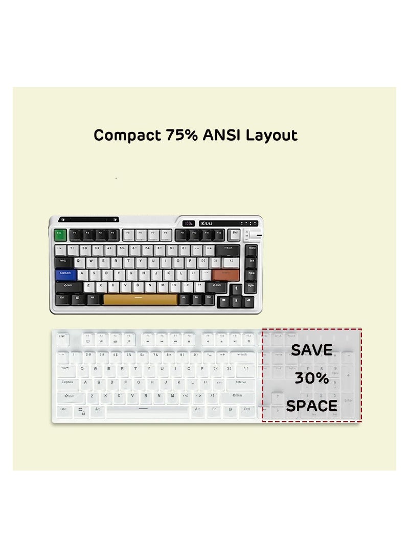 K75 PRO Mousse Cake RGB 75% Wireless Gasket Tri-Mode Connectable Mechanical Keyboard, 82 Keys Hot Swappable Gaming Keyboard with Knob and Power Display, Custom Tactile Switches