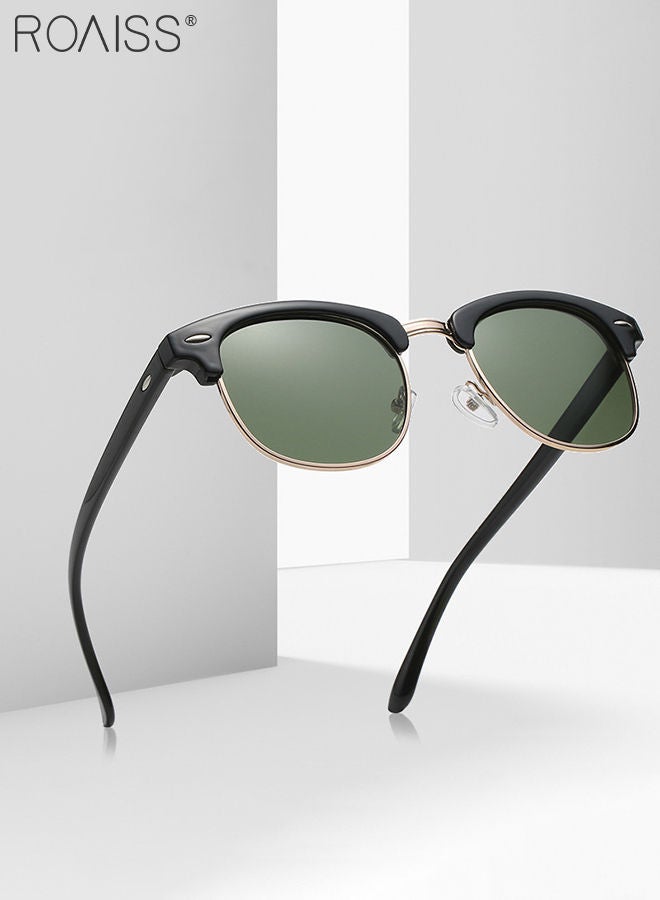 Polarized Oval Sunglasses for Men Women, UV400 Protection Sun Glasses with Metal Frame, Fashion Anti-Glare Sun Shades for Driving Fishing Traveling Cycling, Green, 50mm