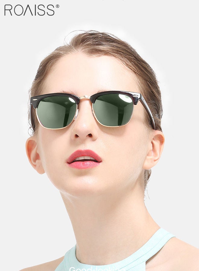 Polarized Oval Sunglasses for Men Women, UV400 Protection Sun Glasses with Metal Frame, Fashion Anti-Glare Sun Shades for Driving Fishing Traveling Cycling, Green, 50mm