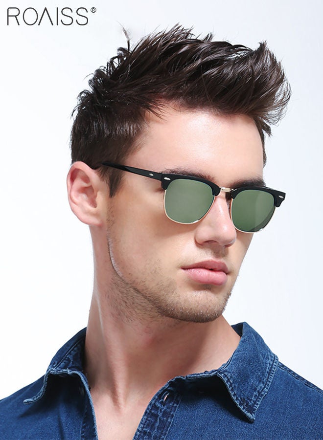 Polarized Oval Sunglasses for Men Women, UV400 Protection Sun Glasses with Metal Frame, Fashion Anti-Glare Sun Shades for Driving Fishing Traveling Cycling, Green, 50mm