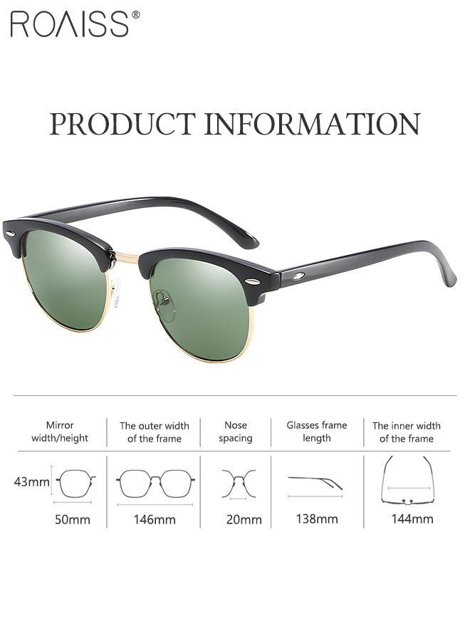 Polarized Oval Sunglasses for Men Women, UV400 Protection Sun Glasses with Metal Frame, Fashion Anti-Glare Sun Shades for Driving Fishing Traveling Cycling, Green, 50mm