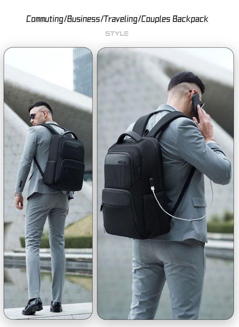 Classic Travel Laptop Bag, Large Backpack with USB Charging and Headset Port Fits 15.6 Inch Notebook for Men, Black