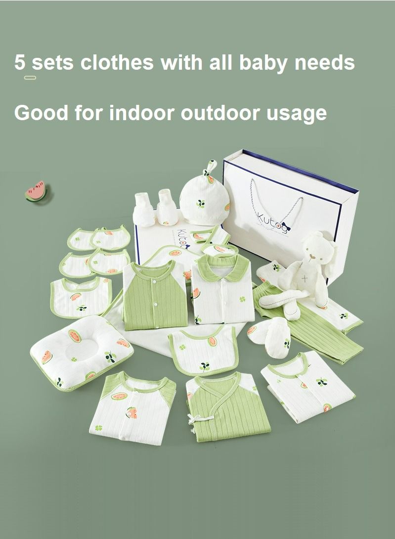 22pcs Olive Green Cotton Baby Gift Box Newborn Carryover Clothing Gift Set