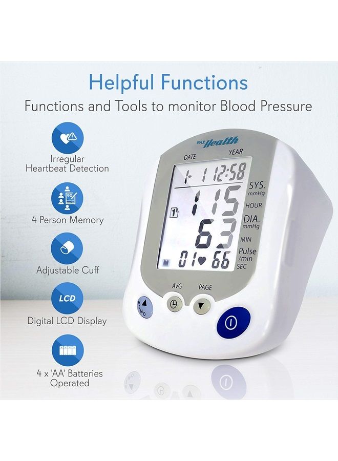 Digital Blood Pressure Monitor - Portable Automatic Pulse Rate Systolic Diastolic BP Tracker Machine- Standard Cuff Fits Large, Any Size Upper Arm