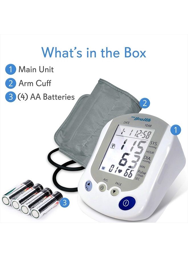Digital Blood Pressure Monitor - Portable Automatic Pulse Rate Systolic Diastolic BP Tracker Machine- Standard Cuff Fits Large, Any Size Upper Arm