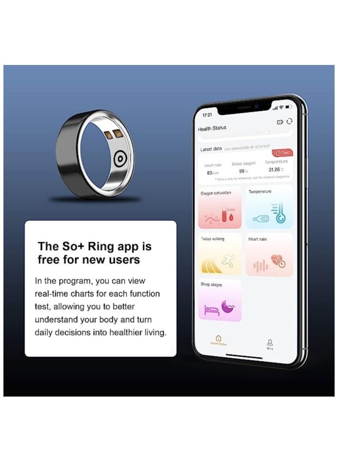 Health Fitness Tracker Smart Ring for Heart Rate Monitor Sleep Monitor Checks Body Temperature Blood Oxygen Ring with APP/Bluetooth Waterproof