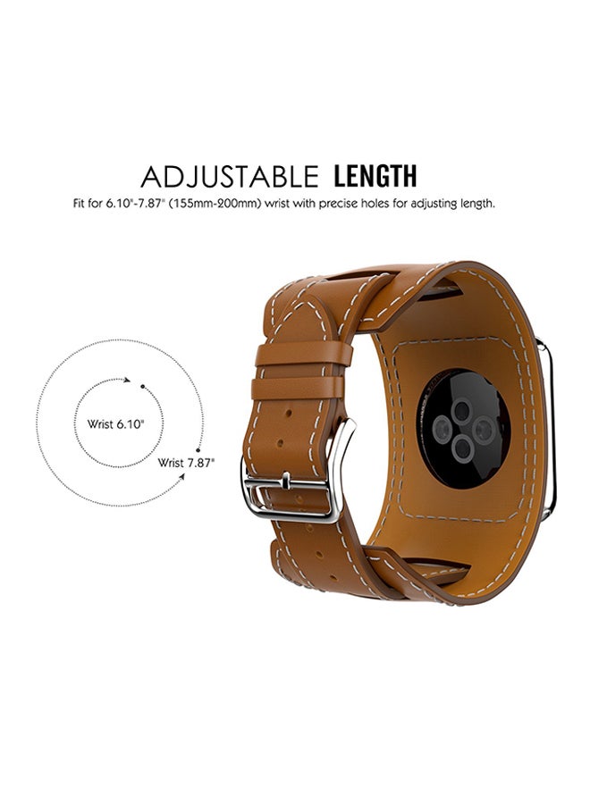 PU Leather Watch Band Strap With Screen Protector For 42mm Apple Brown