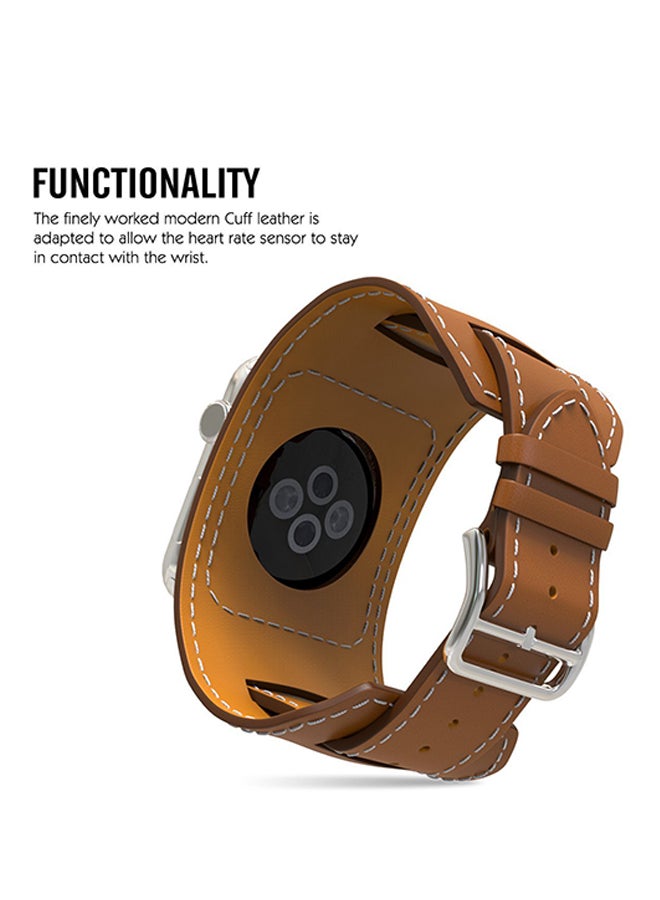PU Leather Watch Band Strap With Screen Protector For 42mm Apple Brown