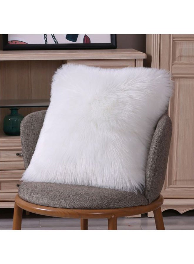 Plush Sofa Cushion Wool White 50 x 50cm