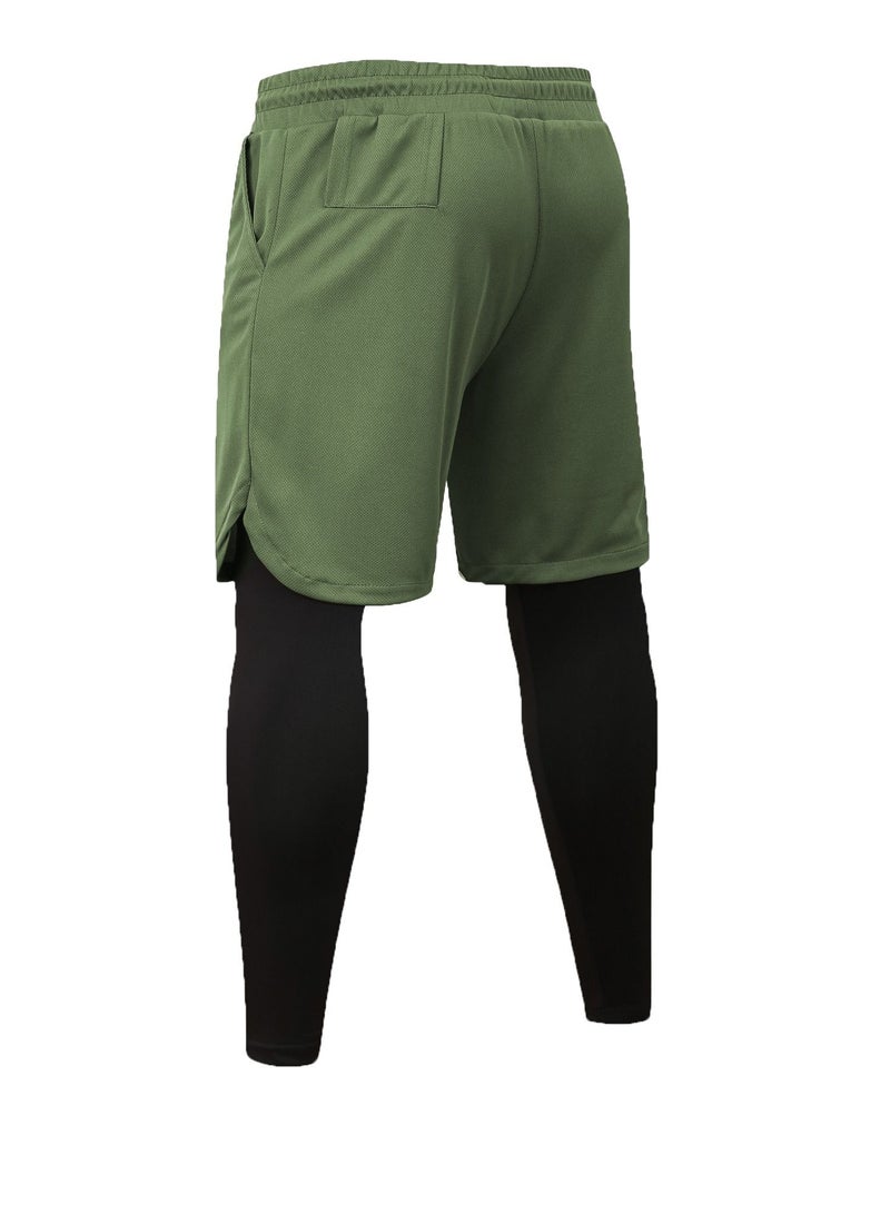 Men Quick Dry Breathable Elastic Running Shorts Army Green